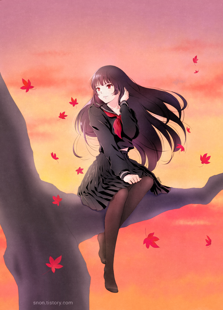 anime girl with long hair in autumn leaves generative ai 32113306 Stock  Photo at Vecteezy